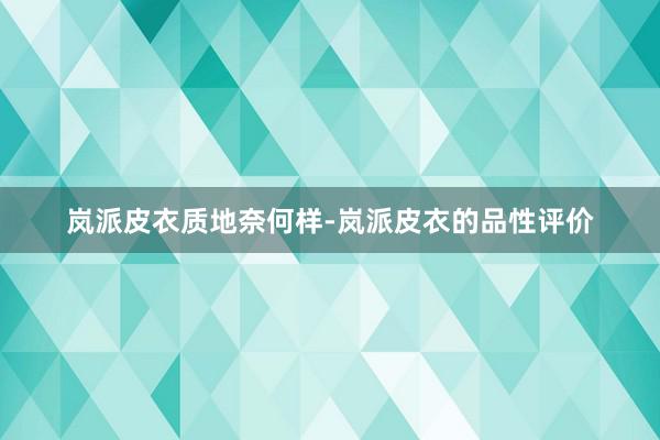 岚派皮衣质地奈何样-岚派皮衣的品性评价